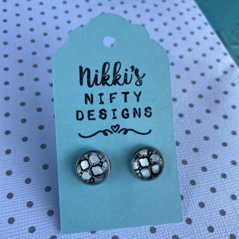 Snake print glass stud hypoallergenic earrings